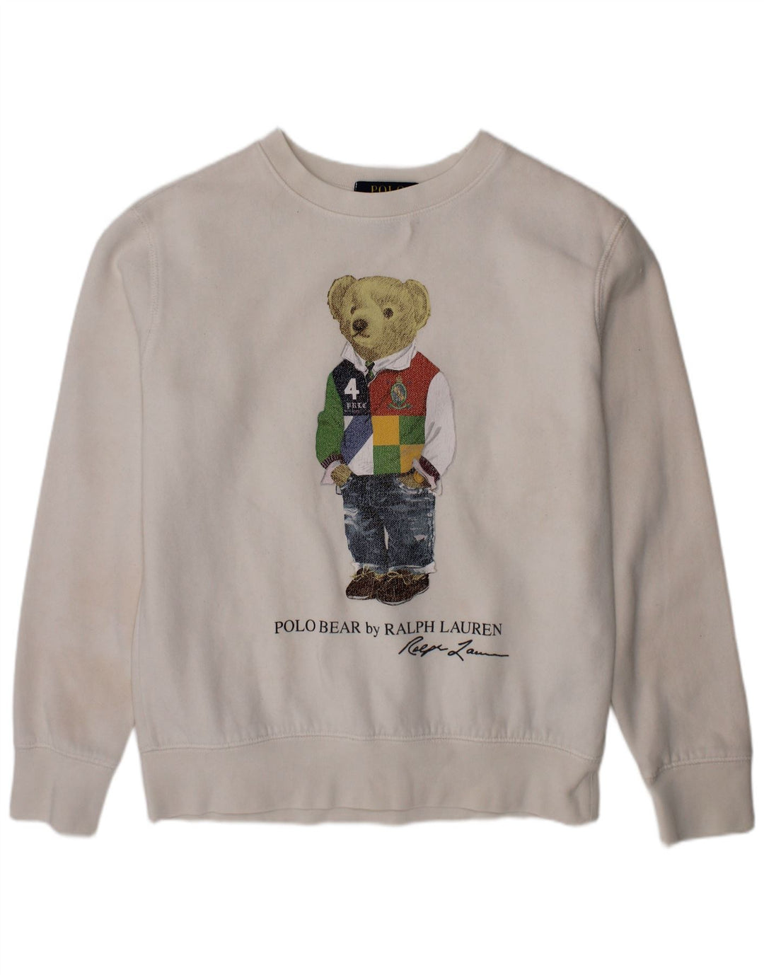 POLO RALPH LAUREN Meninos moletom gráfico jumper 7-8 anos pequeno branco