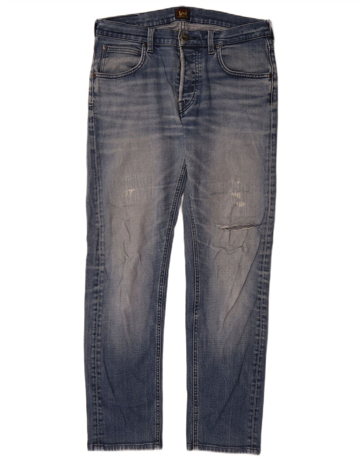 Calça jeans reta masculina Lee desgastada W30 L31 algodão azul