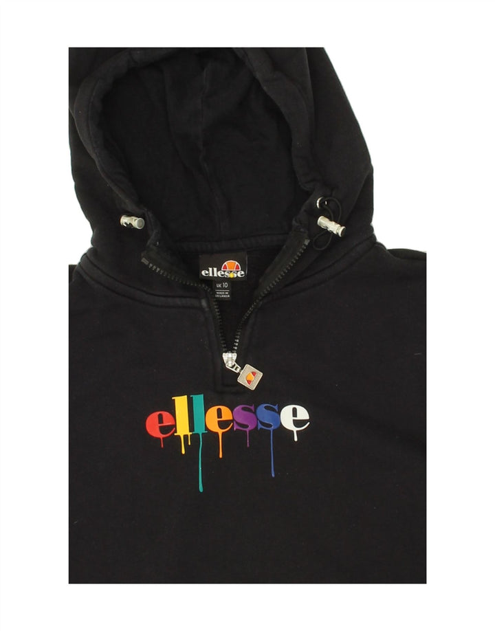 ELLESSE Womens Crop Zip Neck Hoodie Jumper UK 10 Small Black Cotton Vintage Ellesse and Second-Hand Ellesse from Messina Hembry 