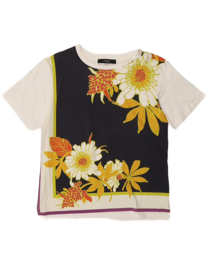 Camiseta feminina de fim de semana Max Mara UK 10 pequena floral branca