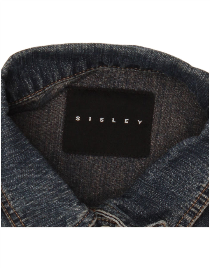 Jaqueta jeans feminina Sisley UK 14 grande algodão azul