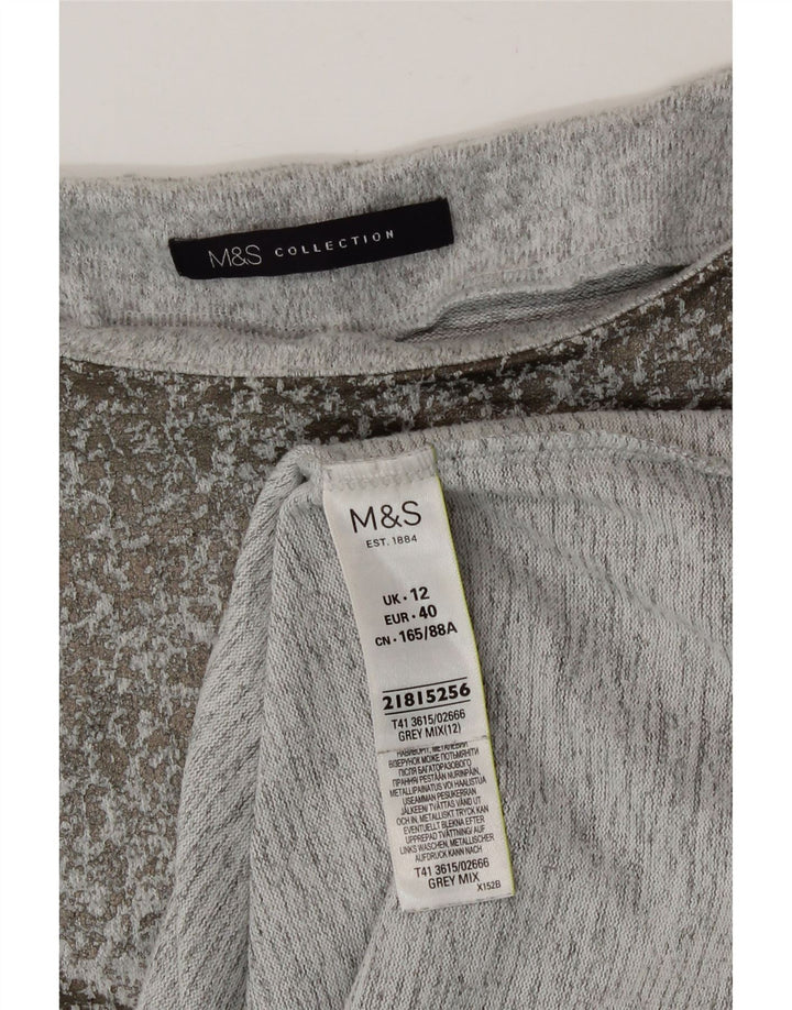 Top feminino Marks & Spencer manga comprida UK 12 poliéster cinza médio
