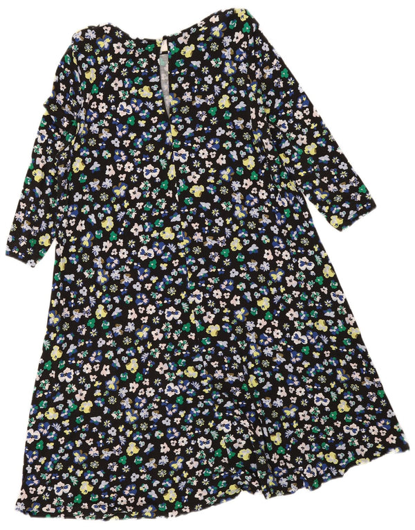 Vestido feminino Marks & Spencer manga 3/4 linha A UK 18 XL preto floral