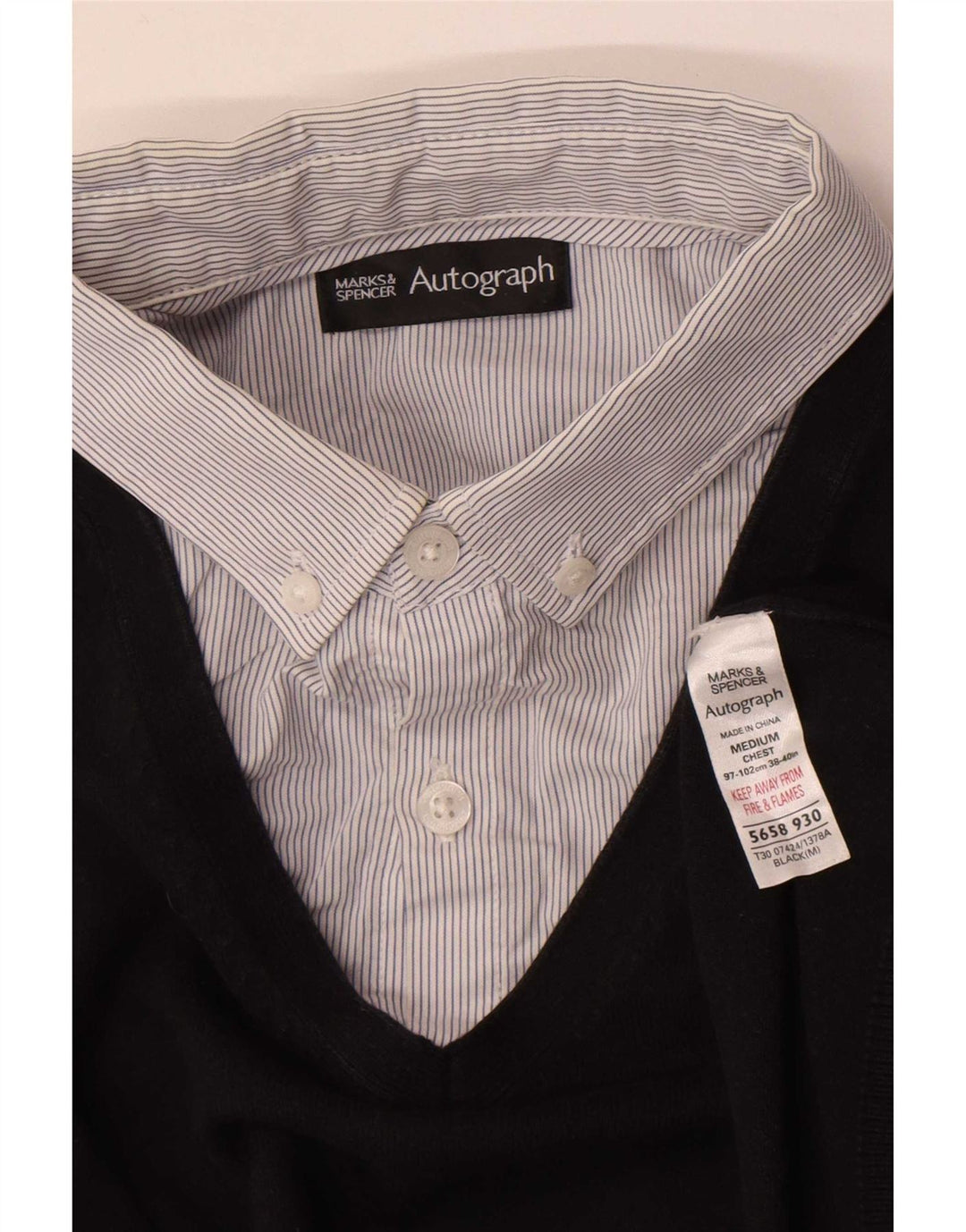 Suéter masculino Marks & Spencer Autograph com decote em V de algodão preto médio