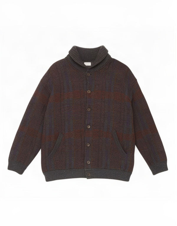 Settebello Mens Cardigan Sweater Large Grey Check Acrylic
