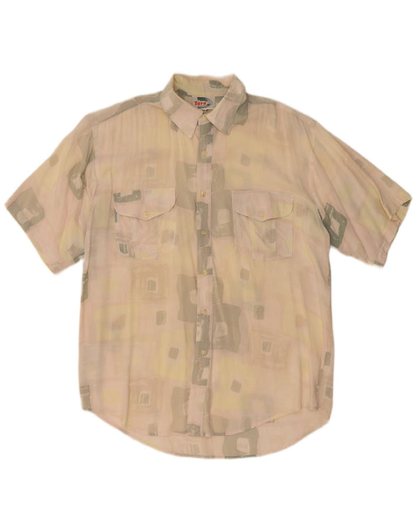 Camisa masculina vintage de manga curta XL algodão geométrico bege