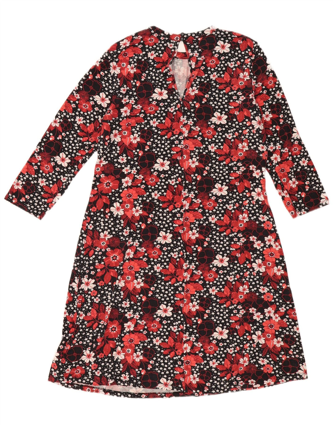 Vestido feminino Marks & Spencer manga 3/4, UK 12, médio, preto, floral