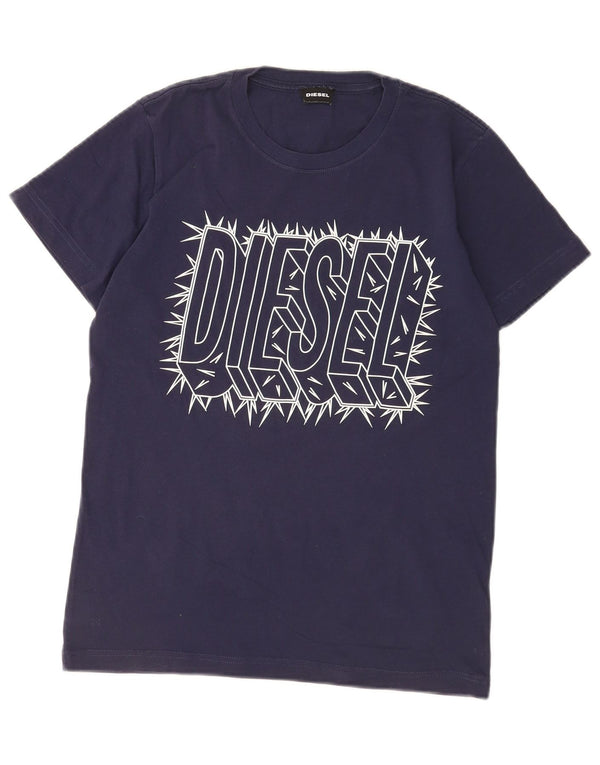 Diesel Camiseta masculina gráfica Top pequeno algodão azul marinho