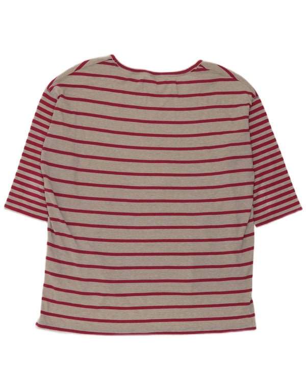 Camiseta feminina Marks & Spencer UK 14 grande poliéster listrado cinza