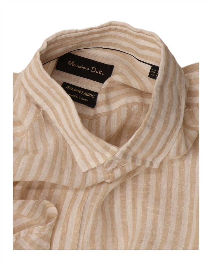 Camisa masculina Massimo Dutti risca de giz bege médio