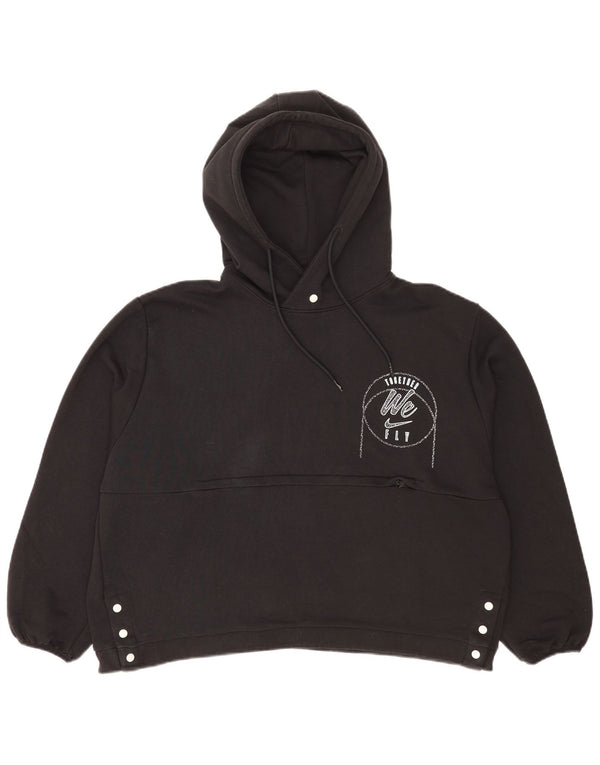 Suéter Nike feminino com capuz e ajuste relaxado gráfico UK 14 grande preto esportivo