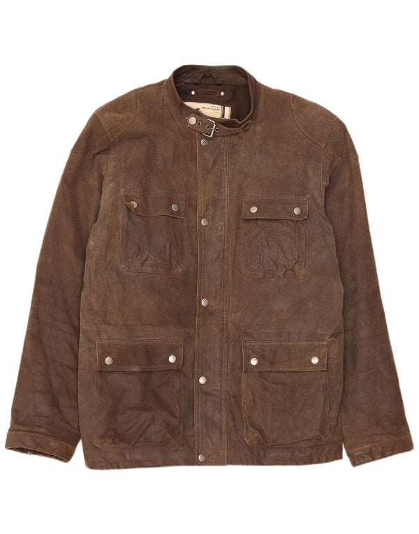 Jaqueta utilitária de couro para motocicleta masculina vintage Reino Unido 38 marrom médio