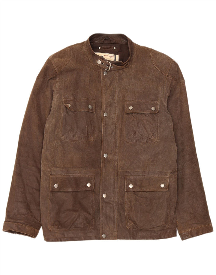 Jaqueta utilitária de couro para motocicleta masculina vintage Reino Unido 38 marrom médio