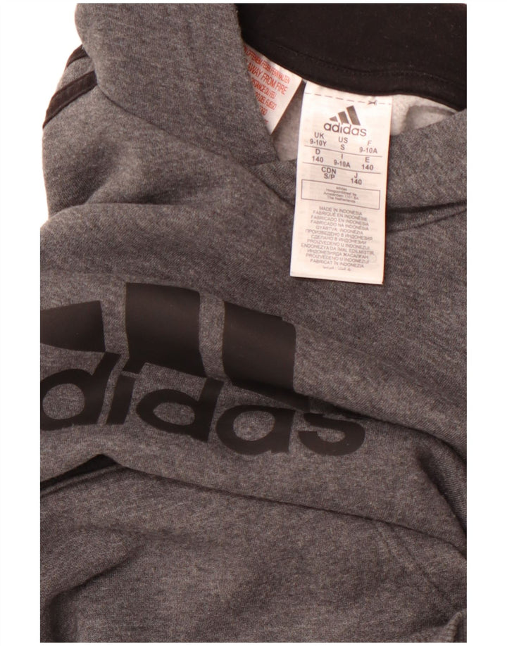 ADIDAS Meninos Graphic Hoodie Jumper 9-10 Anos Cinza Algodão