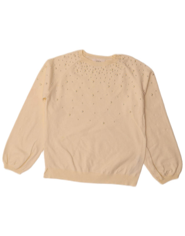 Zara Suéter feminino com gola canoa 11-12 anos algodão manchado branco