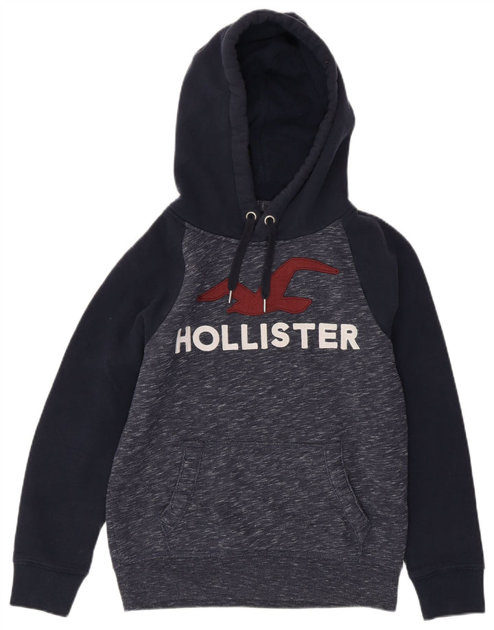 HOLLISTER masculino gráfico moletom com capuz XS azul marinho algodão colorblock