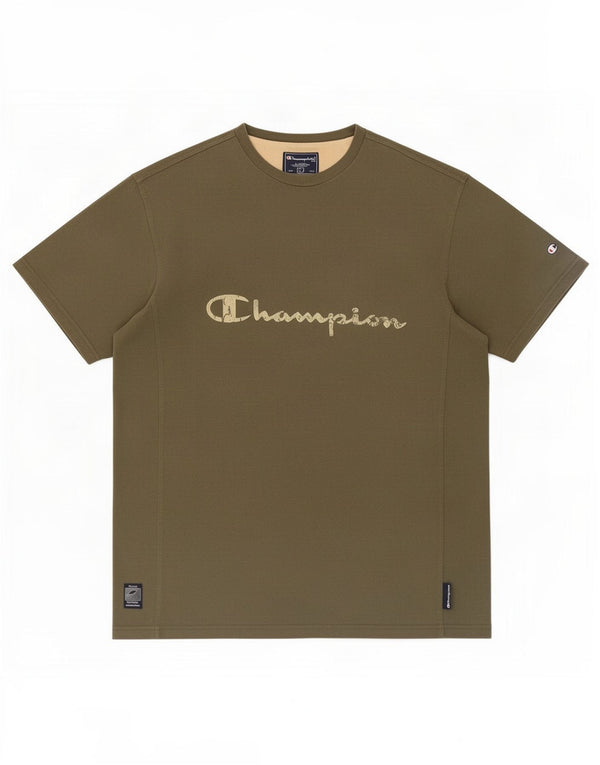Camiseta masculina estampada Champion grande algodão cáqui