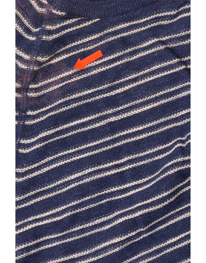 Suéter masculino Marks & Spencer com gola redonda listrado azul marinho médio