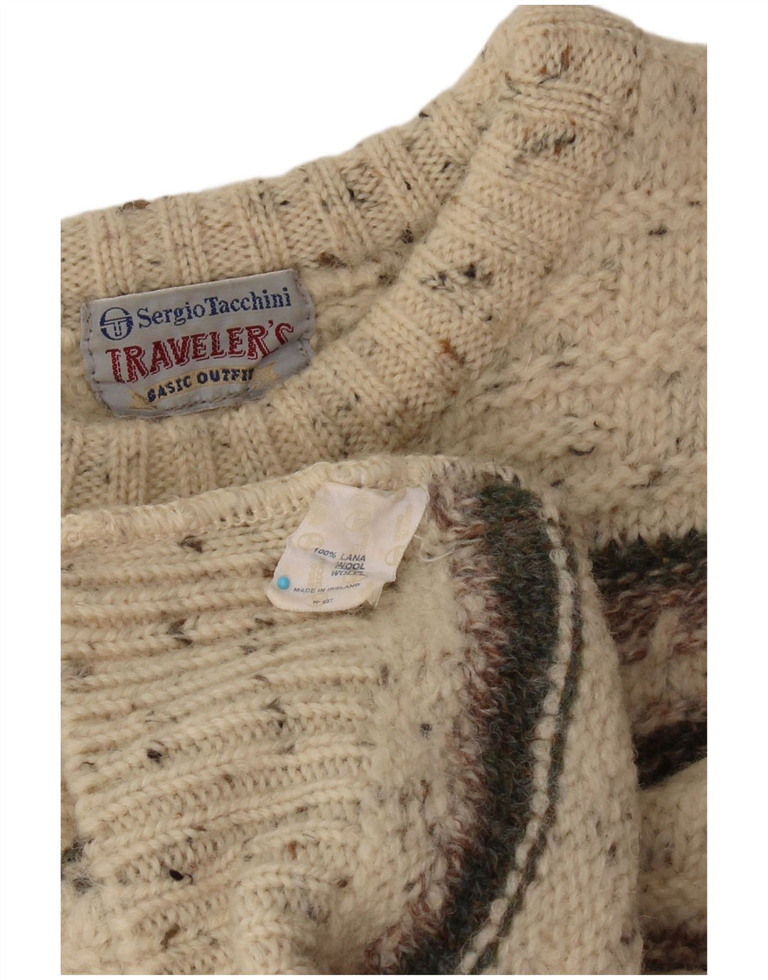 SERGIO TACCHINI Suéter feminino com gola redonda e listrado grande bege Reino Unido 16