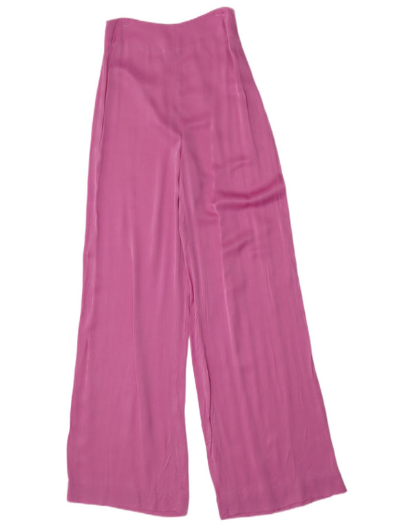 Zara Calça feminina casual cintura alta perna larga médio W28 L33 rosa