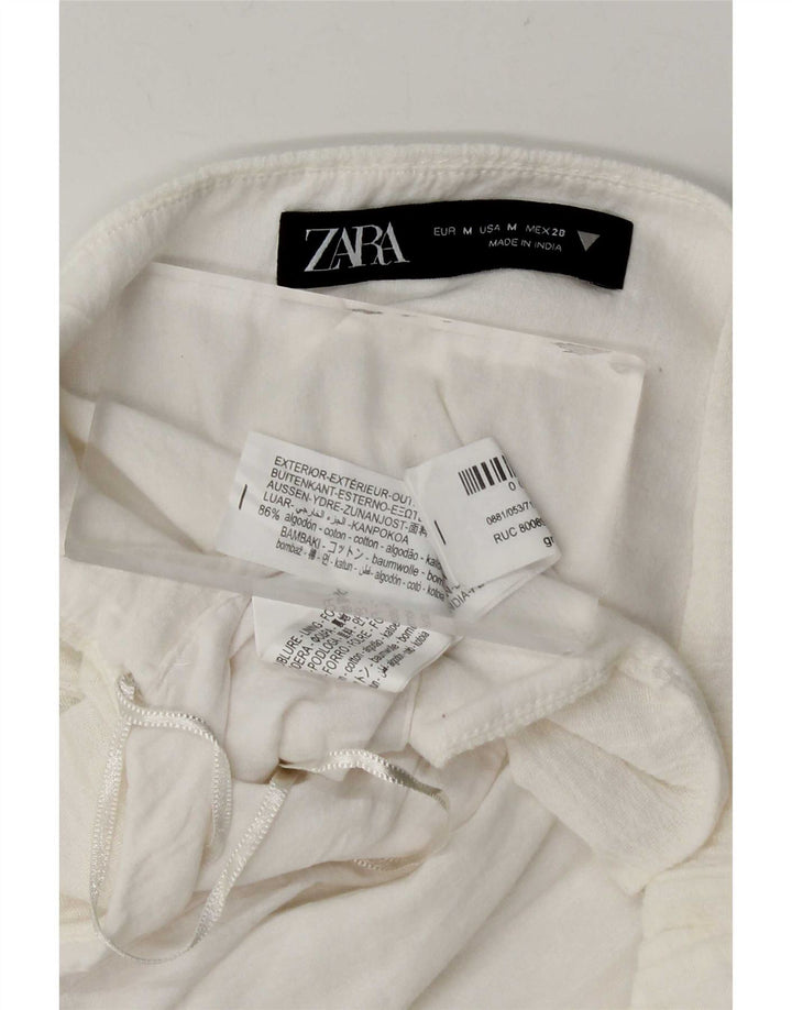Top feminino Zara Halter UK 12 algodão branco médio