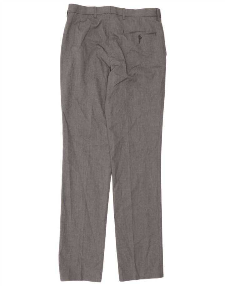 Calça masculina de terno reto Marks & Spencer W30 L35 poliéster cinza