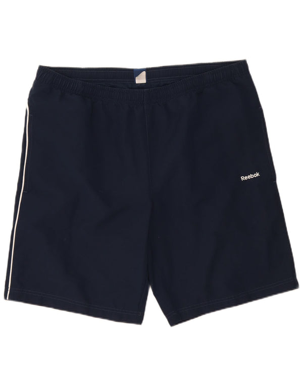 Shorts esportivos masculinos Reebok grande poliéster azul marinho