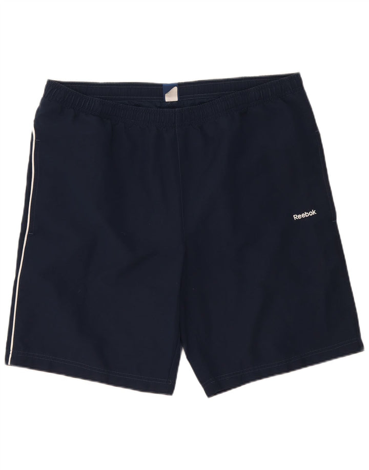 Shorts esportivos masculinos Reebok grande poliéster azul marinho