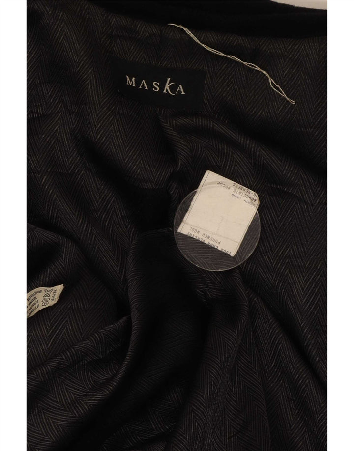 Casaco feminino duplo breasted Maska Reino Unido 40 grande lã preta nova
