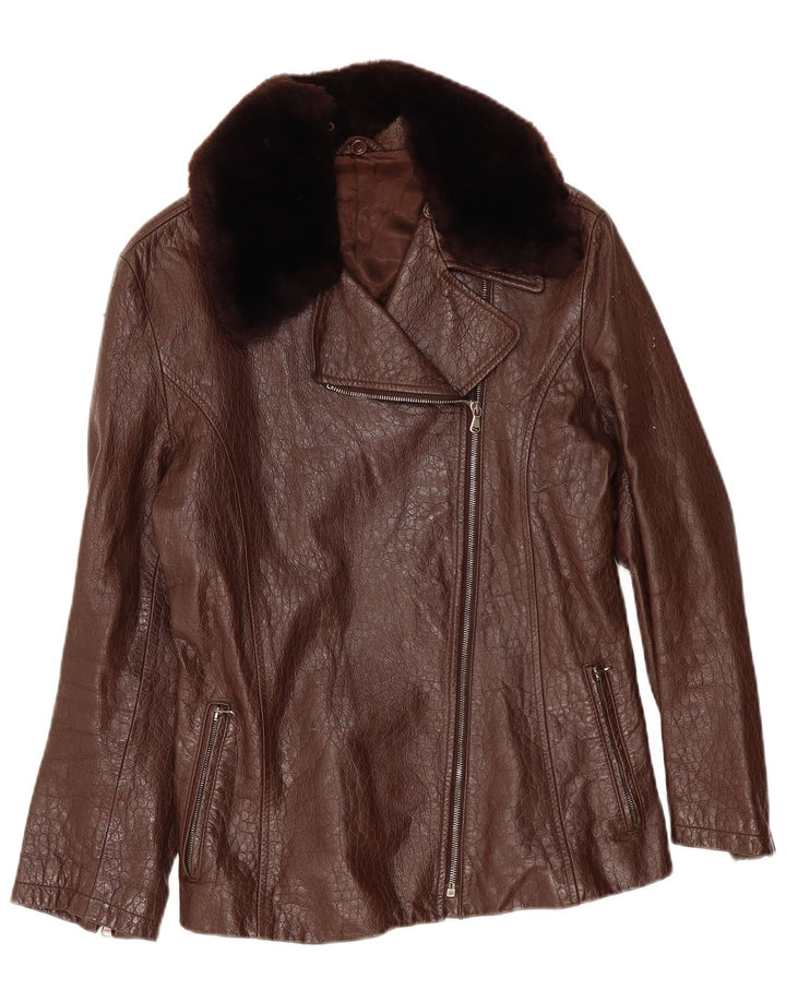 Jaqueta de couro feminina vintage IT 42 couro marrom médio