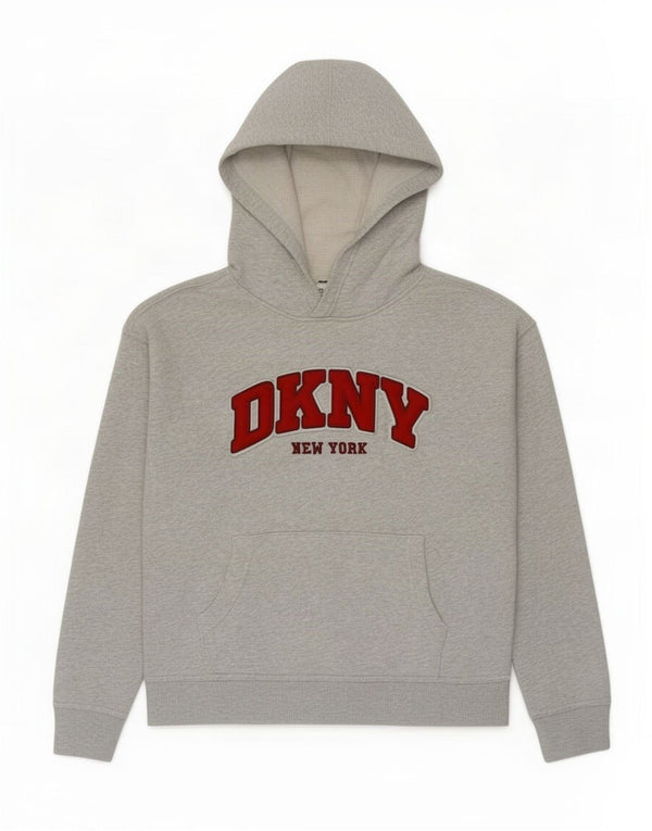 Suéter com capuz gráfico feminino Dkny UK 14 algodão cinza médio