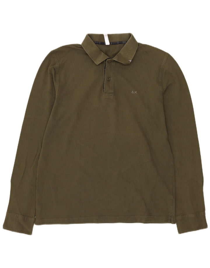 Sun68 Camisa polo masculina de manga comprida grande algodão cáqui