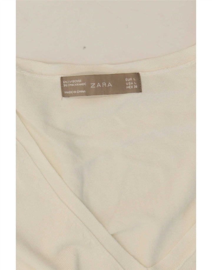 Suéter feminino Zara com decote em V Reino Unido 14 viscose branca média