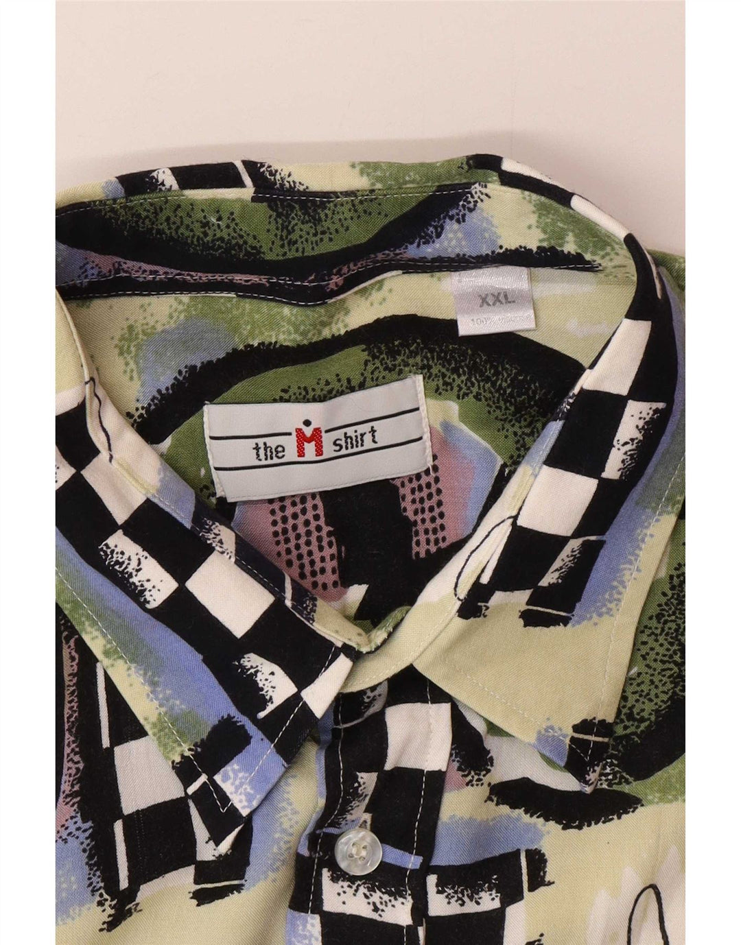 Camisa masculina vintage de manga curta 2XL Viscose geométrica multicolorida
