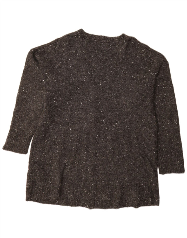 Suéter cardigã feminino com palangre ZARA Reino Unido 16 grande acrílico manchado cinza