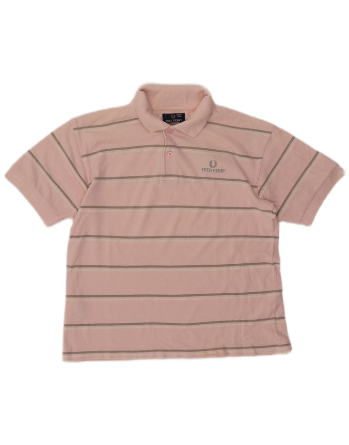 Camisa polo masculina Fred Perry 12-13 anos grande listrada rosa algodão