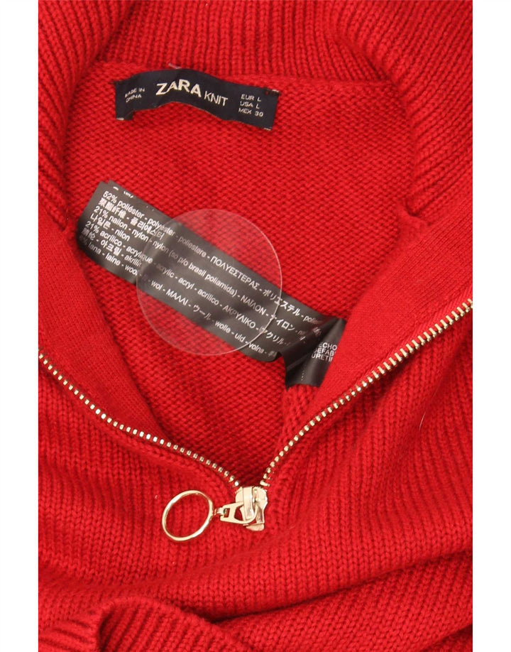 Suéter feminino Zara com zíper e gola em poliéster UK 14 grande vermelho poliéster