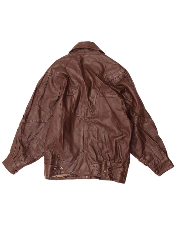 Jaqueta de couro feminina vintage Reino Unido 14 grande marrom