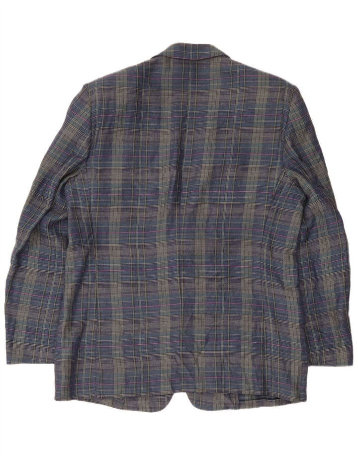 Jaqueta blazer masculina de 2 botões da Principles UK 40 grande linho xadrez azul marinho