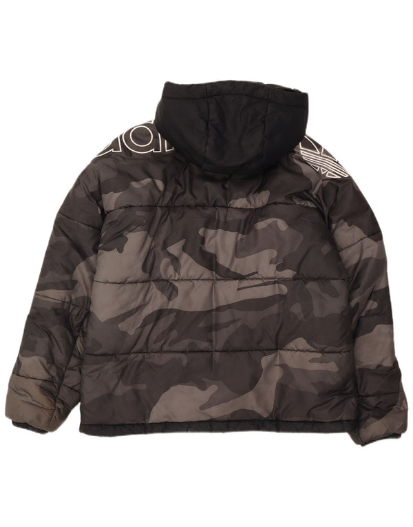 Adidas Mens Graphic Hooded Padded Jacket UK 38 Médio Cinza Camuflagem