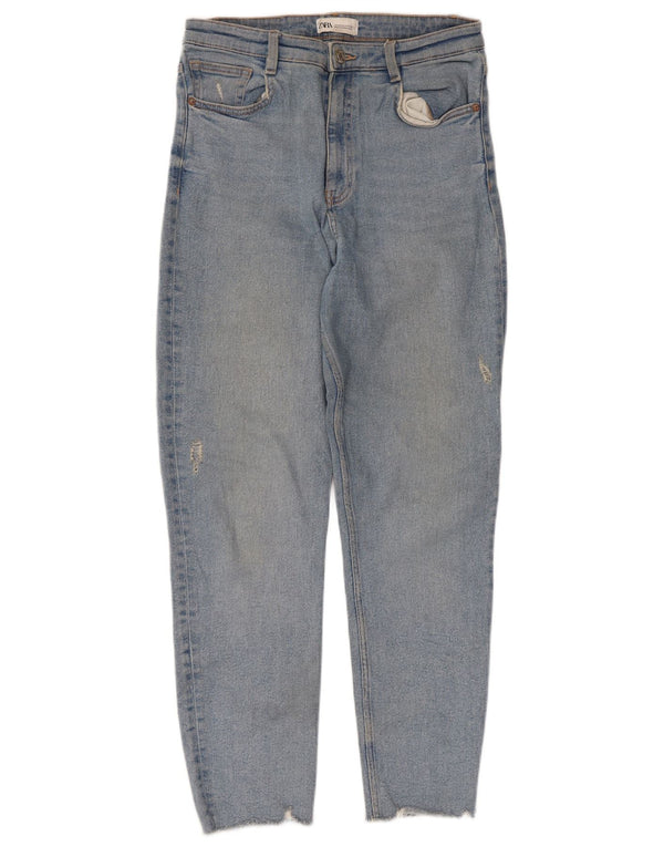 Zara Jeans skinny feminino desgastado UE 40 médio W30 L27 algodão azul