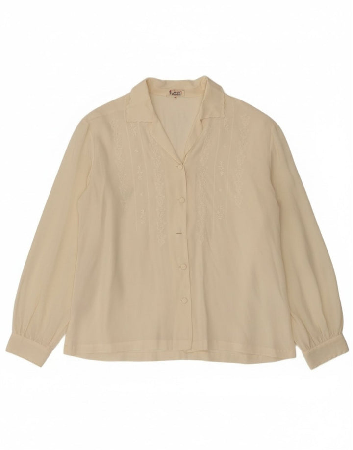 Blusa feminina vintage com ajuste solto Reino Unido 10 pequena seda branca