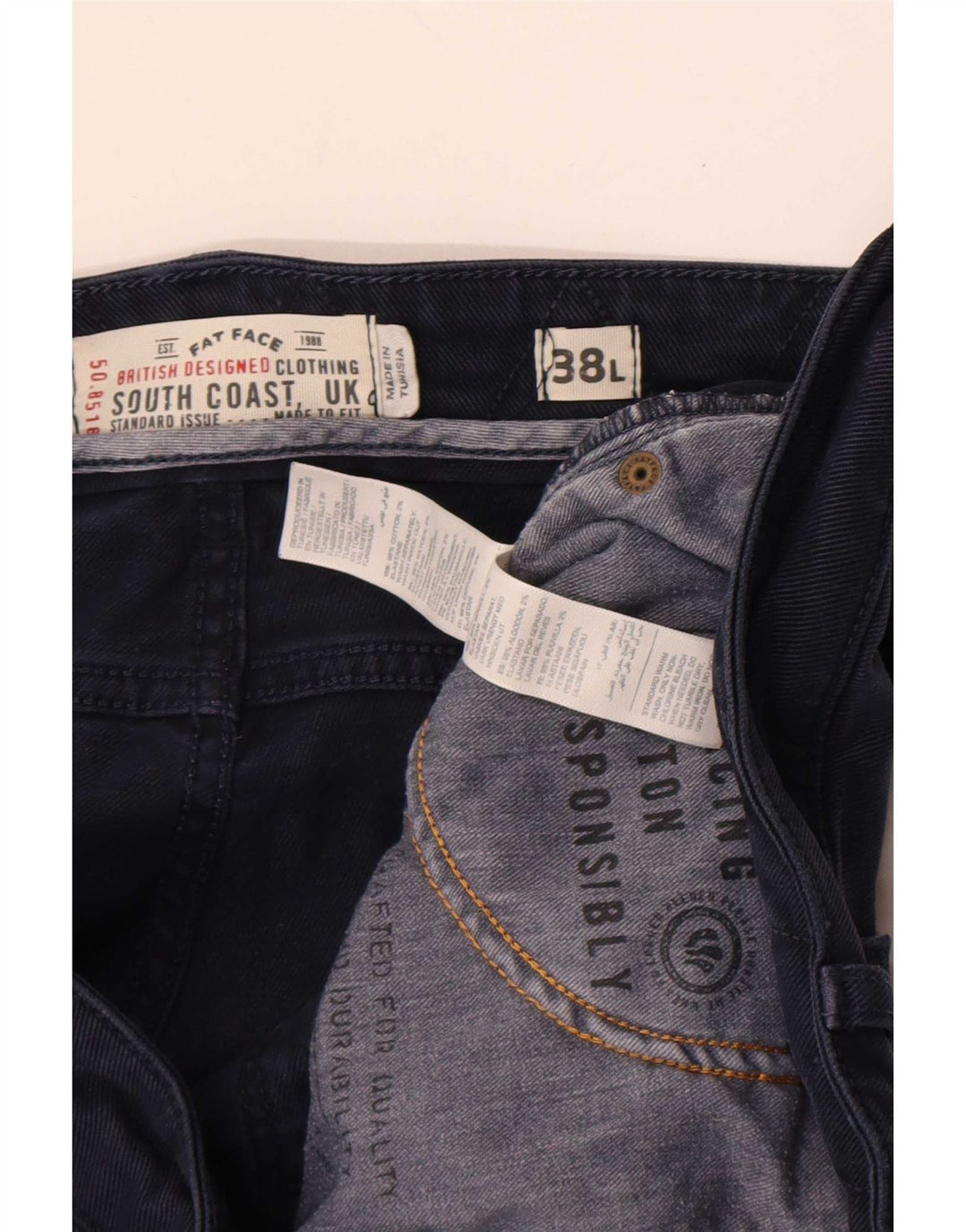 Fat Face Mens Slim Jeans W38 L32 Azul Marinho Algodão