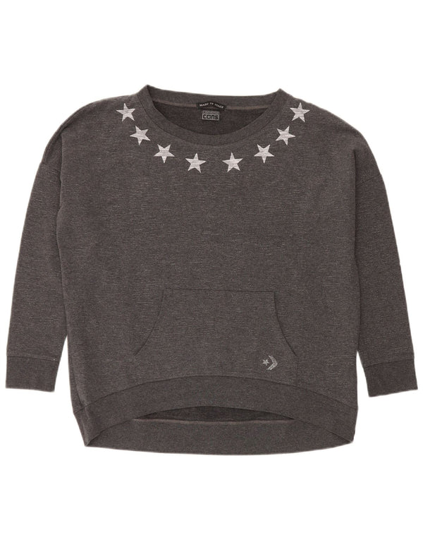 Converse feminino gráfico moletom jumper UK 12 cinza médio manchado