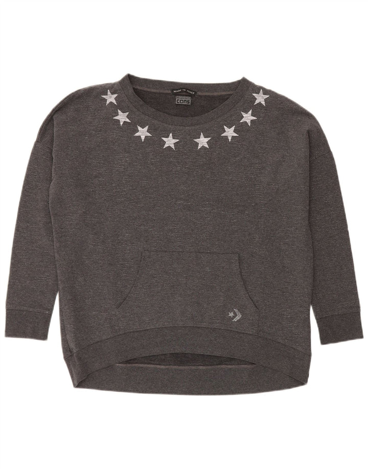 Converse feminino gráfico moletom jumper UK 12 cinza médio manchado