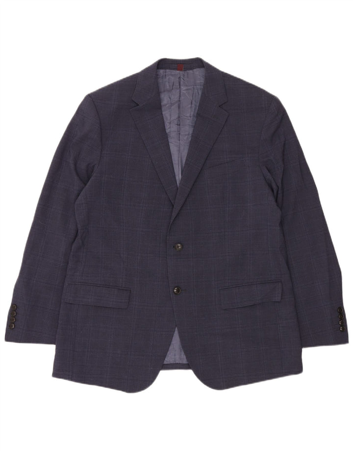 Jaqueta blazer masculina de 2 botões Marks & Spencer Reino Unido 42 XL azul marinho xadrez