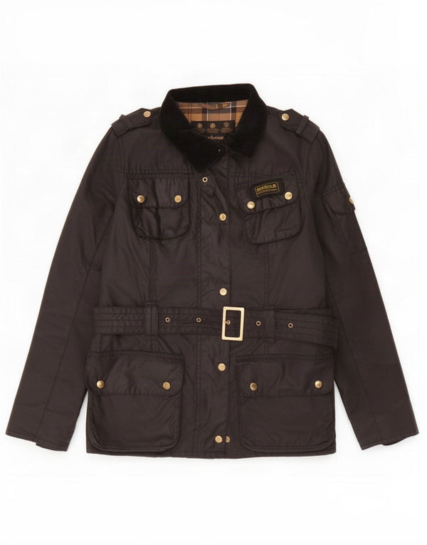 Jaqueta feminina de algodão encerado Barbour UK 14 grande preta