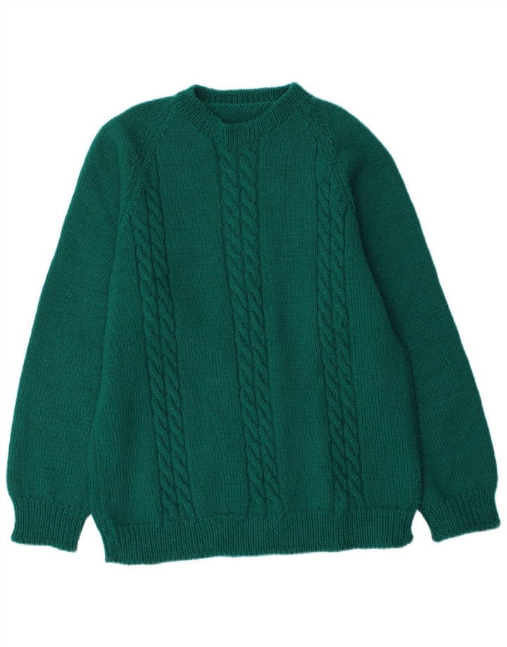 Suéter vintage masculino com gola redonda, verde médio