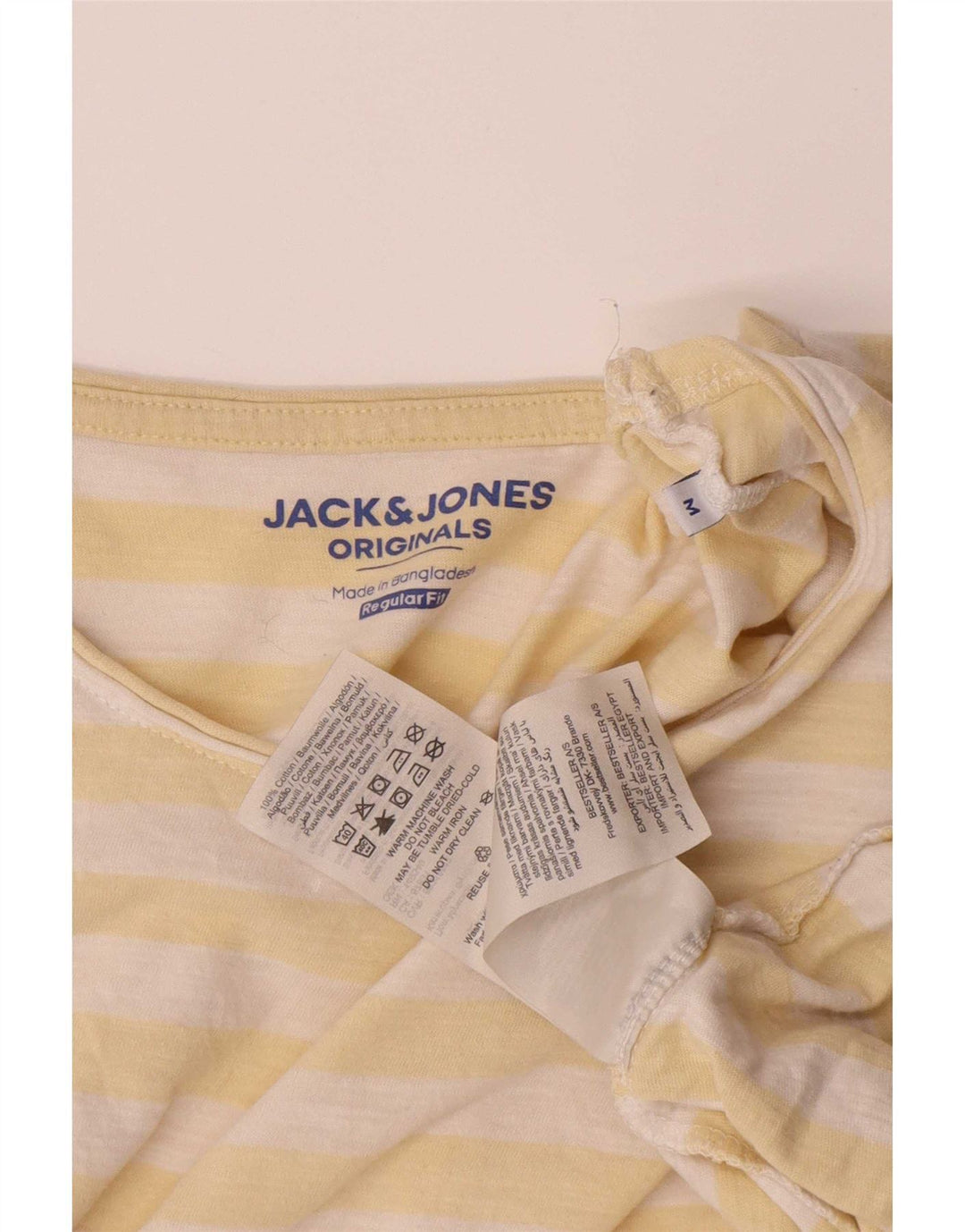Camiseta masculina Jack & Jones de algodão listrado amarelo médio