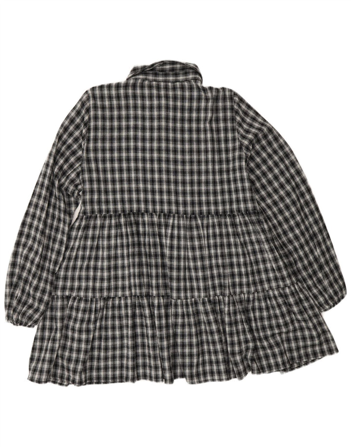 Vestido feminino Zara de manga comprida em camadas UK 12 xadrez médio azul marinho